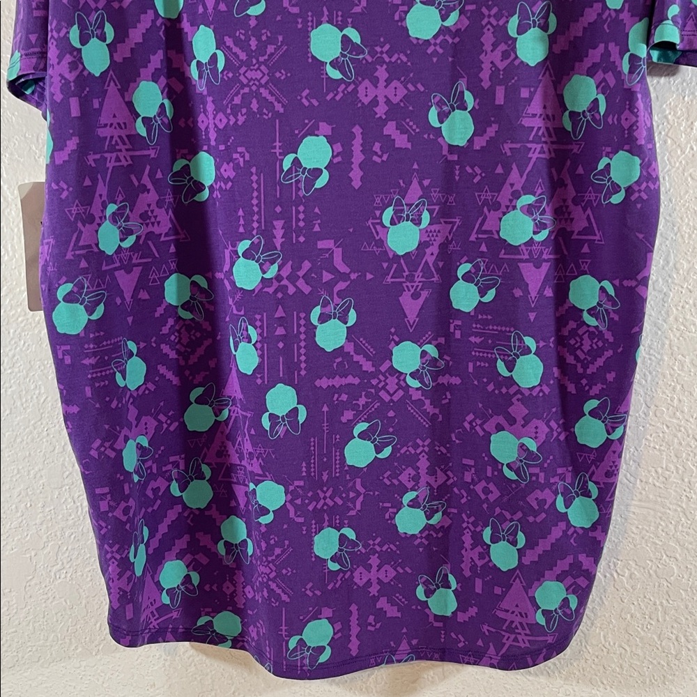 LuLaRoe Disney Irma Mickey Minnie Mouse Aztec Shades of Purple/Teal Shirt XS NEW - Picture 6 of 9